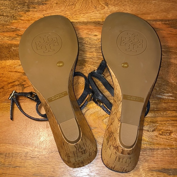 Tory Burch Black Leather Pauline Wedge Strappy Sandals Women’s 8.5 M - Picture 8 of 13